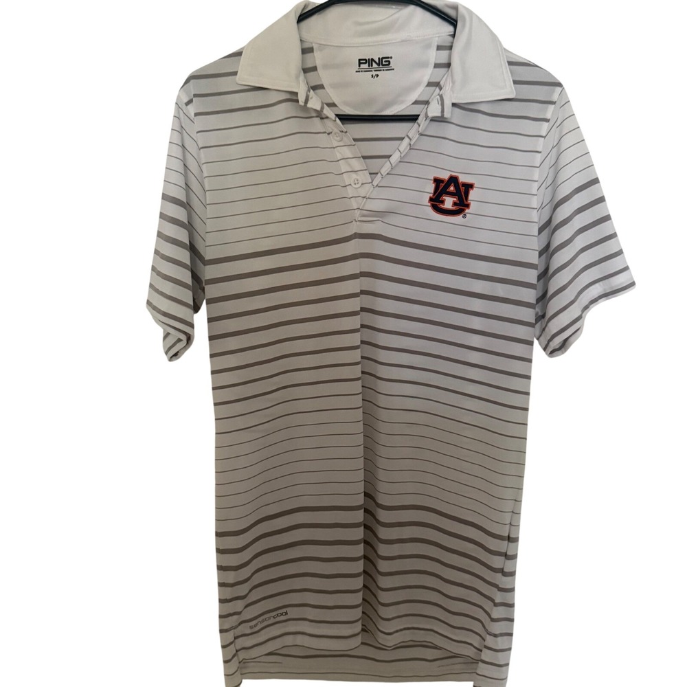 Auburn Tigers‎ NCAA X Ping Golf White Striped SensorCool Polo Men's Size Small